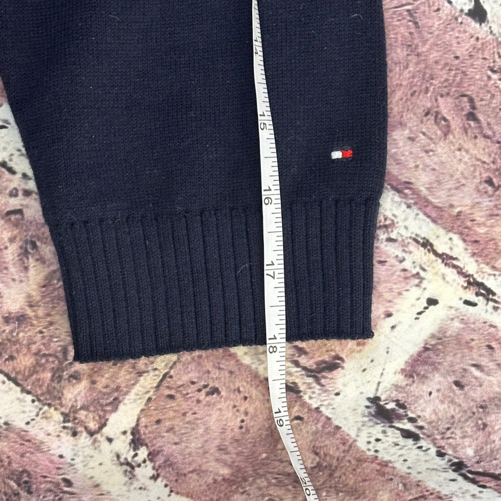 Tommy Hilfiger Women's Cropped Double Heart Sweater‎ Navy Crewneck Size Large - Picture 15 of 15